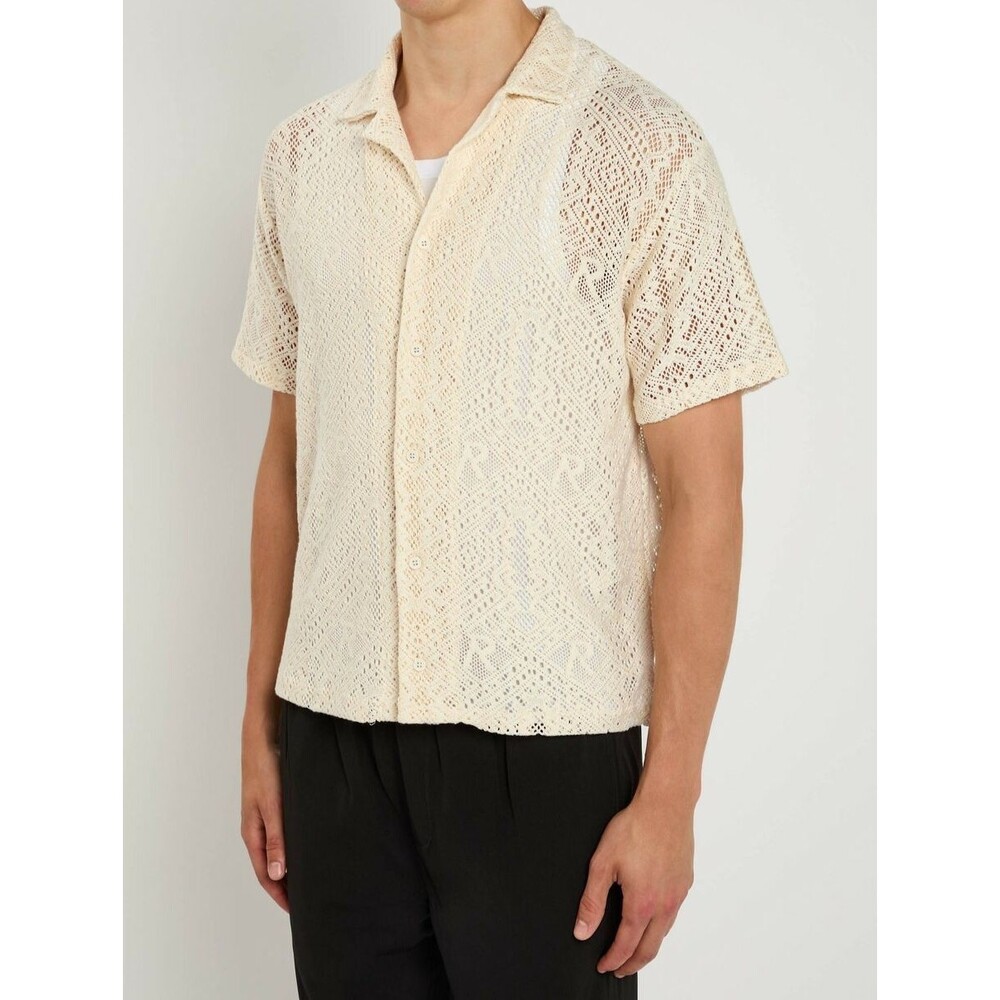 REPRESENT Shirt Mens Medium Cream All Over Crochet Button Up Cotton Blend $205